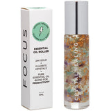 Pure Essential Oil Roller Bottle 10ml  with RAINBOW FLUORITE Crystal Gemstones -  infused with 24k Gold Flakes