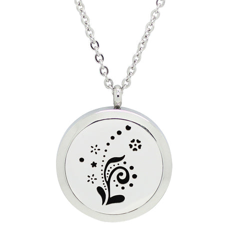 Floral Aromatherapy Essential Oil Diffuser Necklace - Silver 30mm - Free Chain - Mothers Day Gift Idea