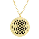 Flower of Life Aromatherapy Essential Oil Diffuser Necklace - 14k Gold Plate 25mm - Free Chain - Mothers Day Gift Idea
