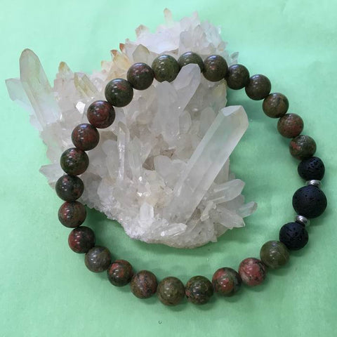 Mens Unakite and Lava Stone Aroma Diffuser Bracelet - love, compassion and kindness - Father's Day Gift Idea