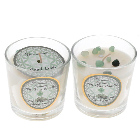 GOOD LUCK Crystal Scented Votive Candle - Green Aventurine and Opium