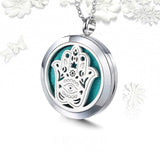 HAMSA Hand Design Aromatherapy Essential Oil Diffuser Necklace - 30mm Silver - Free Chain - Gift Idea