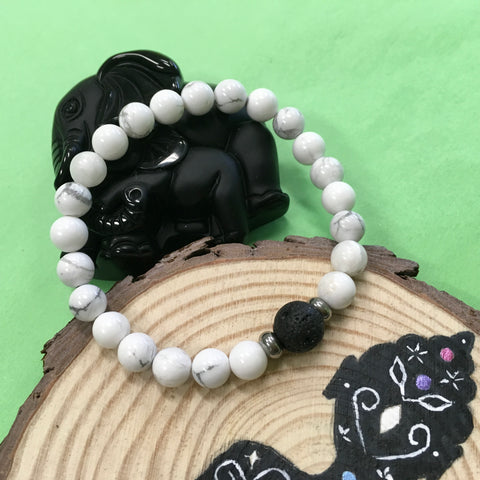 Kid's Howlite and Lava Stone Aroma Diffuser Bracelet - Calming, Awareness and Spiritual - The Holistic Shop in Wagga Wagga