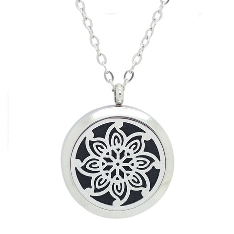 Kaleidoscope Design Essential Oil Diffuser Necklace Silver 25mm - Free Chain - Mothers Day Gift Idea