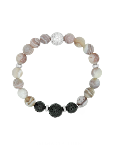 Botswana Agate Crystal, Gemstone and Lava Aroma Essential Oil Diffuser Bracelet - Gift Idea