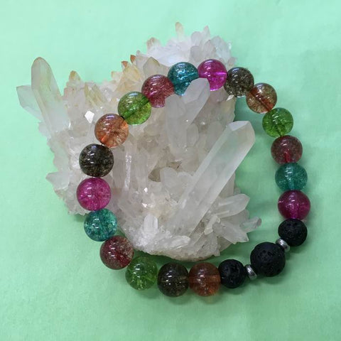 Crackle Quartz and Lava Stone Aromatherapy Diffuser Bracelet - Spirituality