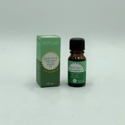 MEDITATE Pure Essential Oil Blend 10 ml - Orange, Bergamot, Clary Sage, Geranium and Rose - RENU Aromatherapy
