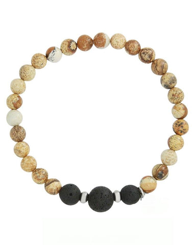 Mens Picture Jasper and Lava Stone Aromatherapy Diffuser Bracelet - Nurturing, Grounding and Harmonising - Gift Idea