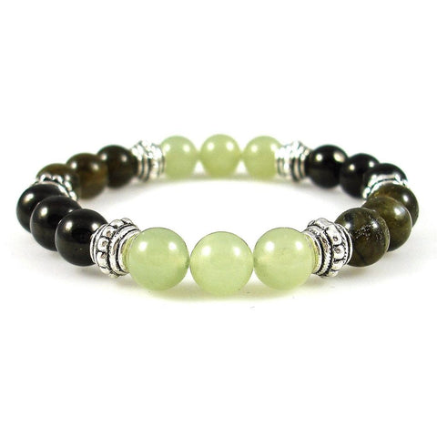 Menstrual Cramps Support Healing Crystal Gemstone Bracelet - Handcrafted - Infinite Stone, Jet, and Labradorite 8mm