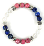 Multiple Sclerosis Support Healing Crystal Gemstone Bracelet - Handcrafted - Clear Quartz, Lapis Lazuli, and Rhodonite 8mm