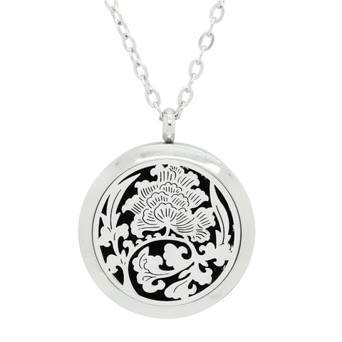 Floral Tree of Life Aromatherapy Essential Oil Diffuser Necklace - Silver 30mm - Mothers Day Gift Idea