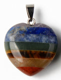 7 Chakra Mixed Crystal Gemstone Heart Pendant 30mm