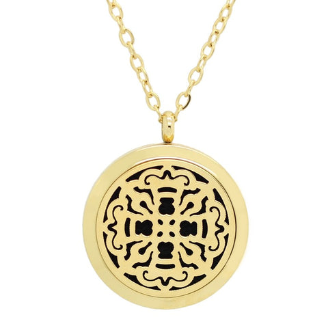 NEW Medieval Cross Design Aromatherapy Essential Oil Diffuser Necklace - 14k Gold Plate 30mm -Free Chain - Mothers Day Gift Idea