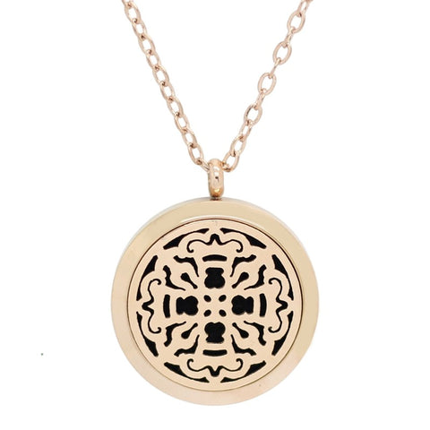 NEW Medieval Cross Design Aromatherapy Essential Oil Diffuser Necklace - 14k Rose Gold 25mm - Free Chain - Mothers Day Idea