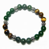 Abundance and Prosperity Healing Crystal Gemstone Bracelet - Handcrafted - Green Aventurine, Moss Agate and Tiger Eye 8mm