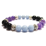 Physical Pain Support Healing Crystal Gemstone Bracelet - Handcrafted - Amethyst, Angelite and Black Obsidian 8mm
