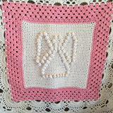 Guardian Angel Motif and Shell Design Heirloom Blanket - Baby PINK - Cot Blanket - Christening - Gift - Throw - Afghan - Shawl - Hand Crocheted