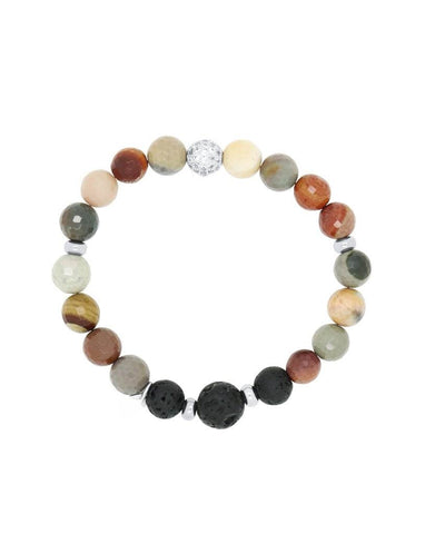 Polychrome Jasper and Lava Aromatherapy Essential Oil Diffuser Bracelet - Gift idea