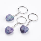 Rainbow Fluorite Crystal Gemstone Puff Heart Key Chain - Focus, Protection and Grounding - Crystal Healing