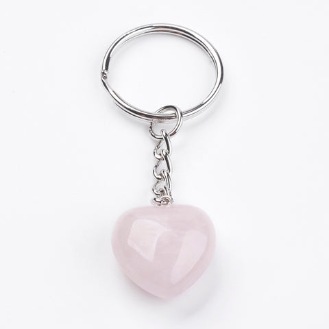 Rose Quartz Puff Heart Key Chain - Love, Friendship, Partnership - Crystal Healing - Gift Idea