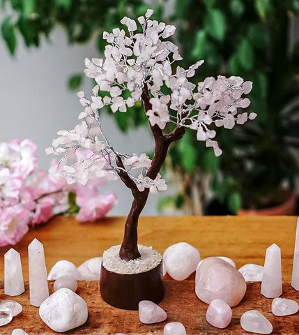 Rose Quartz Gemstone Tree - MEDIUM - Brown Trunk and  Base - the stone of unconditional LOVE - Gift Idea