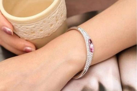Large Oval and Pave Crystal Bangle - 18k Gold Plate - made with Swarovski Crystal Elements - Christmas Gift Idea