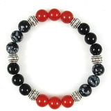 Sacral Chakra Balancing Healing Crystal Gemstone Bracelet - Handcrafted 8mm - Carnelian, Black Obsidian and Snowflake Obsidian