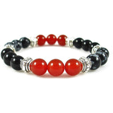 Sacral Chakra Balancing Healing Crystal Gemstone Bracelet - Handcrafted 8mm - Carnelian, Black Obsidian and Snowflake Obsidian