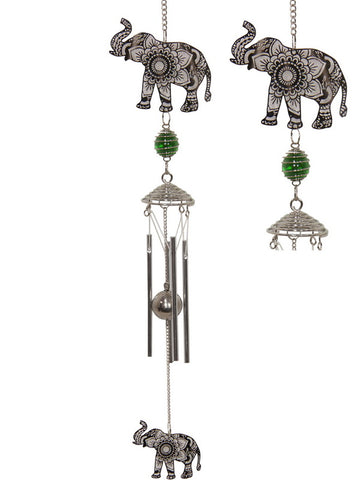 Mandala Elephant Wind Chime Silver - Metal Tubes - Feng Shui - Home Décor -  60cm - Gift Idea