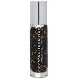 Pure Essential Oil Roller Bottle 10ml with BLACK OBSIDIAN Crystal Gemstones -  infused with 24k Gold Flakes