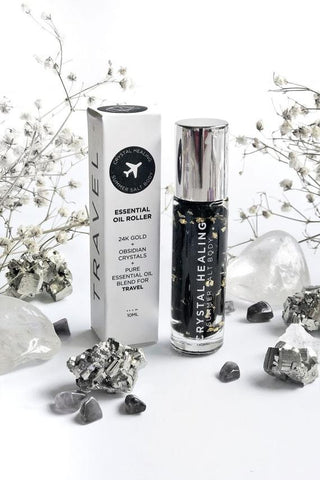 TRAVEL - Obsidian Pure Essential Oil Roller Bottle 10ml -  infused with 24k Gold