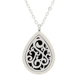 Tear Drop Design Aromatherapy Essential Oil Diffuser Necklace Silver - Free Chain - Mothers Day Gift Idea