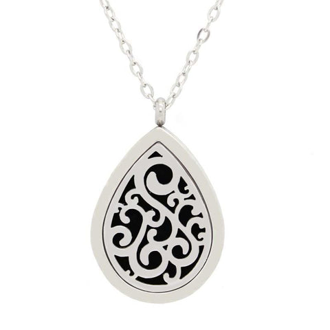 Tear Drop Design Aromatherapy Essential Oil Diffuser Necklace Silver - Free Chain - Mothers Day Gift Idea
