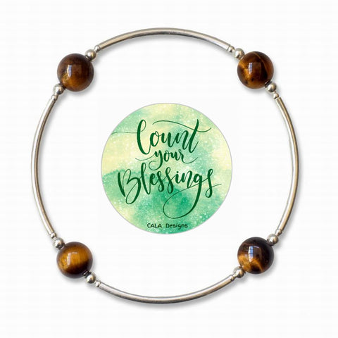 Count your Blessings - Gratitude Blessing Bracelet - Tigers Eye 10mm - Sterling Silver