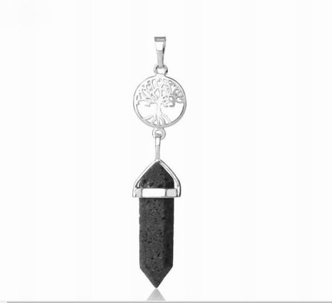 Tree of Life with LAVA STONE Double Terminated Point Necklace