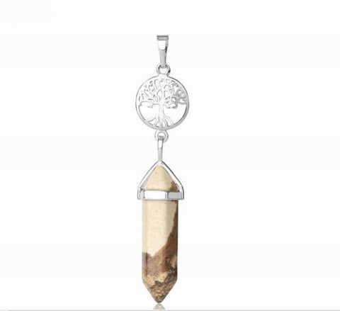 Tree of Life with PICTURE JASPER Double Terminated Point Necklace