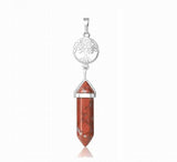 Tree of Life with RED JASPER Double Terminated Point Necklace - Free Chain