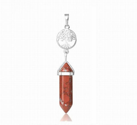 Tree of Life with RED JASPER Double Terminated Point Necklace - Free Chain