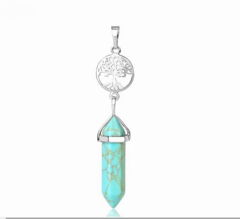 Tree of Life with TURQUOISE Double Terminated Point Necklace