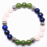 Vertigo Support Healing Crystal Gemstone Bracelet - Handcrafted - Aventurine, Lapis Lazuli and Rose Quartz 8mm
