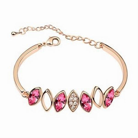 Diamond Crystal Bangle Bracelet - Rose Red - 18k Gold Plate - made with Swarovski Crystal Elements - Gift idea