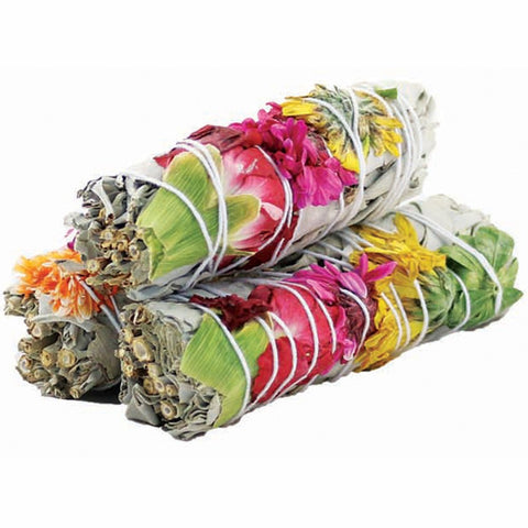 Sage Smudge Stick JOY with Dried Flowers (Medium) - Smudging - Cleansing - Protection - Sage Spirit