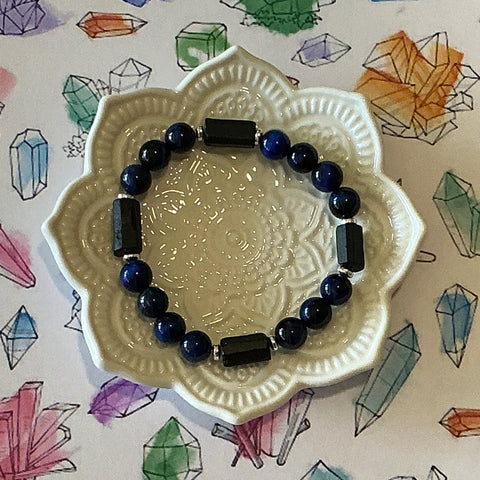 Blue Tiger Eye and Black Tourmaline Strength Crystal Gemstone Bracelet - Handcrafted By CALA Designs