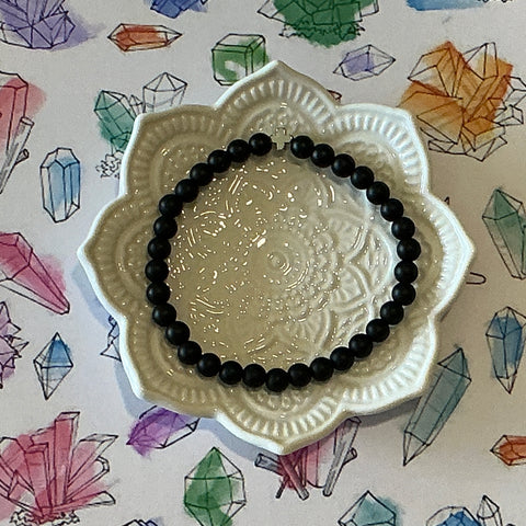 Black Agate and Mini Cross Crystal Gemstone Bracelet - Handcrafted By CALA Designs