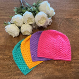 Gratitude and Grace Chemo Beanie in vibrant colours by CALA Designs