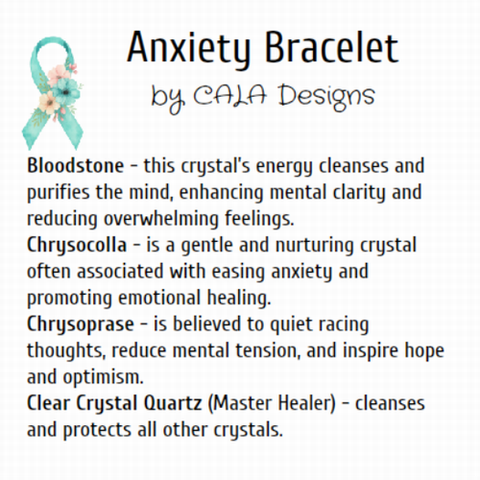 ANXIETY Awareness Healing Crystal Gemstone Bracelet - Handcrafted By CALA Designs