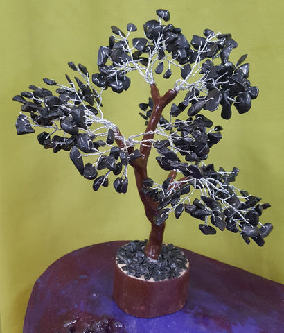 Black Onyx Crystal Gemstone Tree - LARGE Brown Branches and Base - Protection, Healing and Grounding