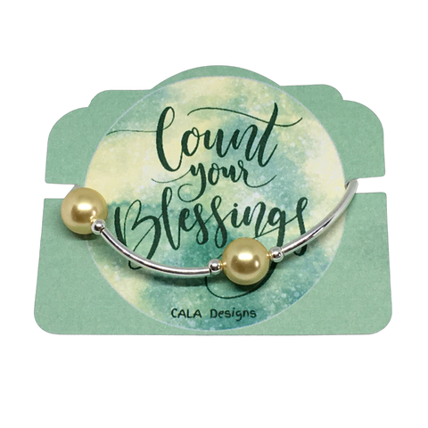 Count your Blessings - Blessing Bracelet - 12mm GOLD Swarovski Crystal Pearl  - Sterling Silver
