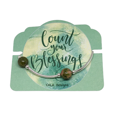 Count your Blessings - Blessing Bracelet - Unakite 10mm - Sterling Silver