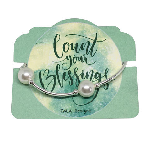 Count your Blessings - Blessing Bracelet - 12mm WHITE Swarovski Crystal Pearl  - Sterling Silver